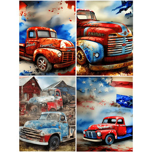 Independence Day Retro Vintage Car-Full Round Diamond Painting-30x40cm