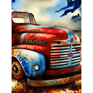 Independence Day Retro Vintage Car-Full Round Diamond Painting-30x40cm
