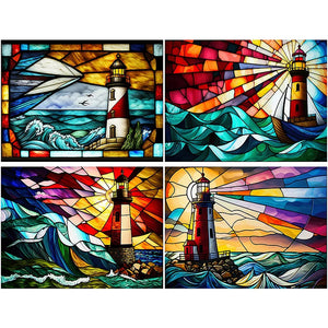 Stained Glass Landscape-Full Round Diamond Painting-40x30cm