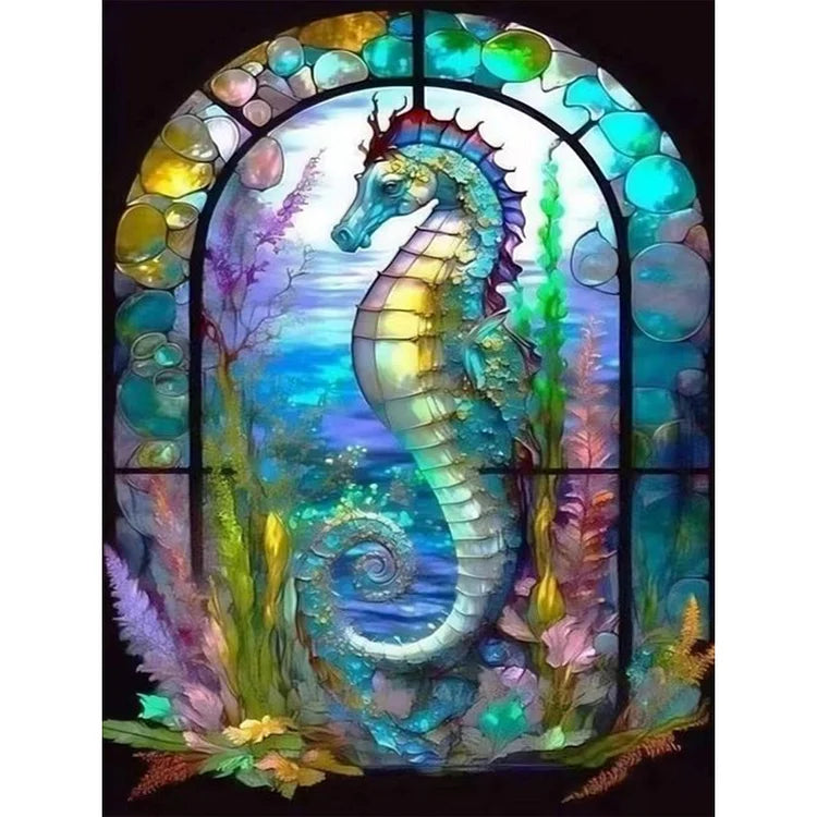 Stained Glass Seahorse-Full Round Diamond Painting-30x40cm