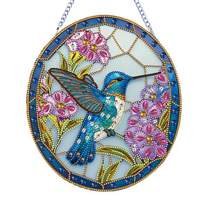 Stained Glass Hummingbird-Single Side Drill-Diamond Pendant