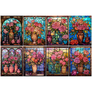 Stained Glass Rose-Full Round Diamond Painting-30x40cm