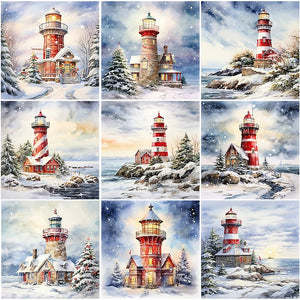 Christmas Lighthouse-Full Round Diamond Painting-30x30cm