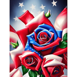 Independence Day Flag Rose-Full Round Diamond Painting-30x40cm