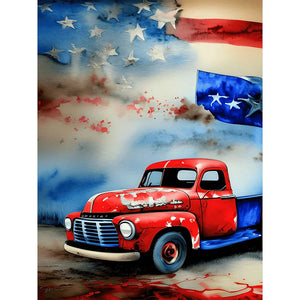 Independence Day Retro Vintage Car-Full Round Diamond Painting-30x40cm