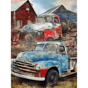 Independence Day Retro Vintage Car-Full Round Diamond Painting-30x40cm