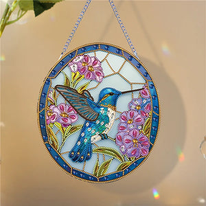 Stained Glass Hummingbird-Single Side Drill-Diamond Pendant