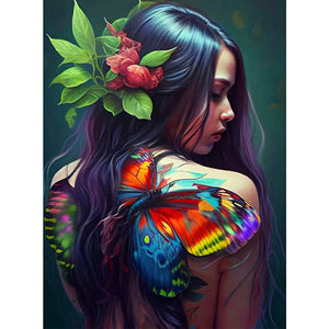 Personality Flower Girl Bird Back-Full Drill Diamond Painting