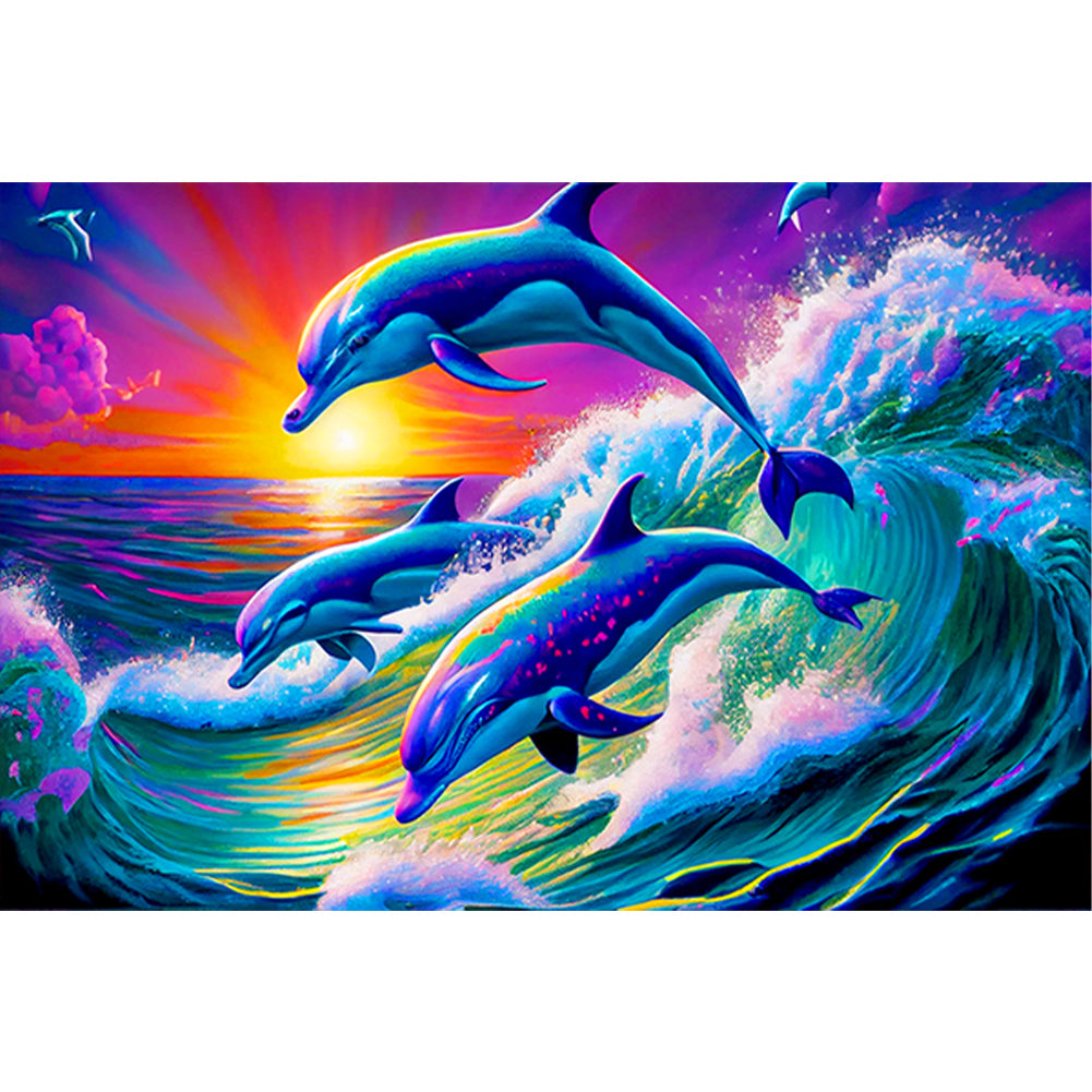Pod Of Dolphins-Full Round Diamond Painting-60x40cm-Large Size