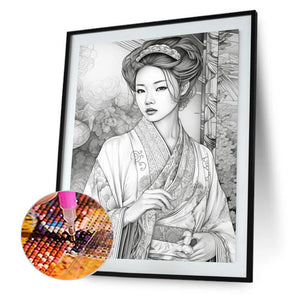 Retro Woman-Full Round Diamond Painting-40x50cm