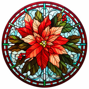 Christmas Red Flowers-Full Round Diamond Painting-30x30cm