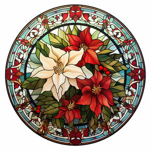 Christmas Red Flowers-Full Round Diamond Painting-30x30cm