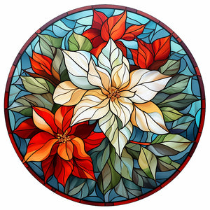 Christmas Red Flowers-Full Round Diamond Painting-30x30cm