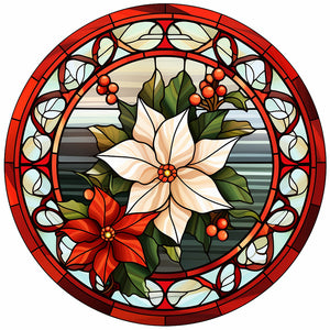 Christmas Red Flowers-Full Round Diamond Painting-30x30cm