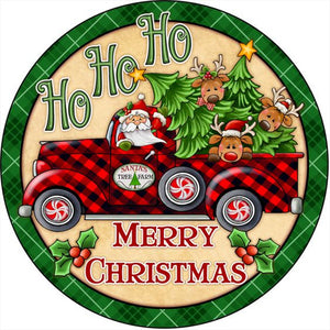 Round Plate Christmas Car-Full Round Diamond Painting-30x30cm