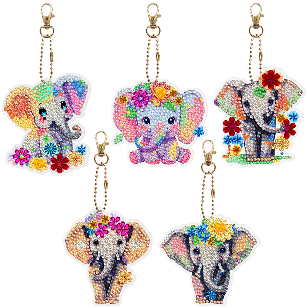 5pcs/set-Animal-Double Side Drill-Diamond Keychain