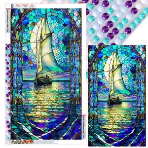 Glass Sailboat-Full Round Diamond Painting-40x70cm-Large Size