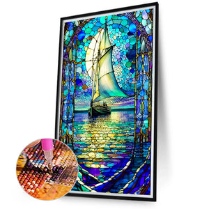 Glass Sailboat-Full Round Diamond Painting-40x70cm-Large Size