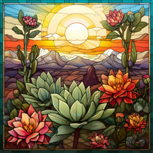Load image into Gallery viewer, Stained Glass Cactus-Full Round Diamond Painting-30x30cm
