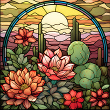 Load image into Gallery viewer, Stained Glass Cactus-Full Round Diamond Painting-30x30cm
