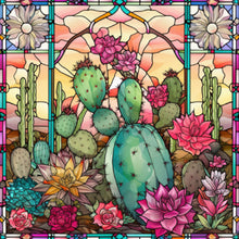 Load image into Gallery viewer, Stained Glass Cactus-Full Round Diamond Painting-30x30cm
