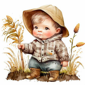 Farm Kid-Full Round Diamond Painting-30x30cm