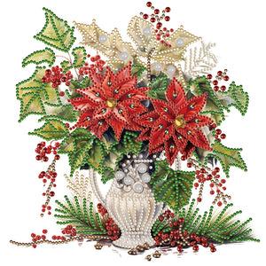 Christmas Red Flowers-Partial Special Diamond Painting-30x30cm