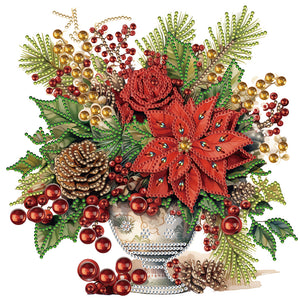 Christmas Red Flowers-Partial Special Diamond Painting-30x30cm