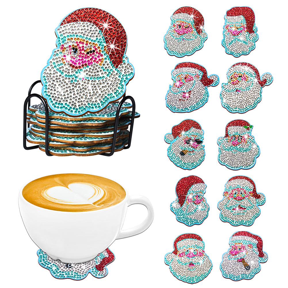 10PCS Christmas-Wooden Diamond Painting Coaster
