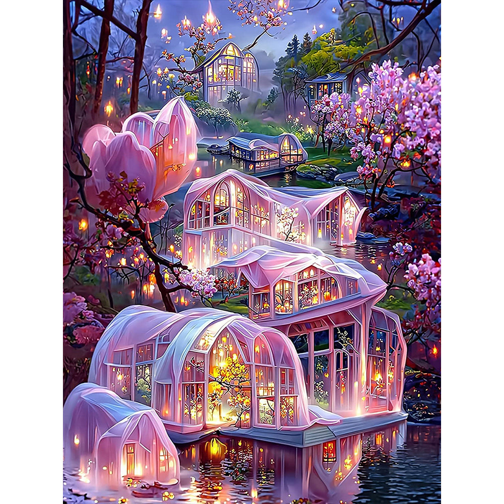 Dream Flower House-Full Round Diamond Painting-30x40cm