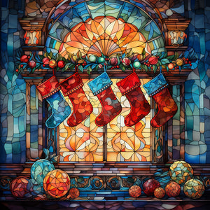 Stained Glass Christmas-Full Round Diamond Painting-30x30cm