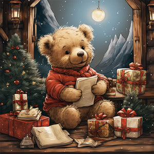 Christmas Eve Bear-Full Round Diamond Painting-40x40cm