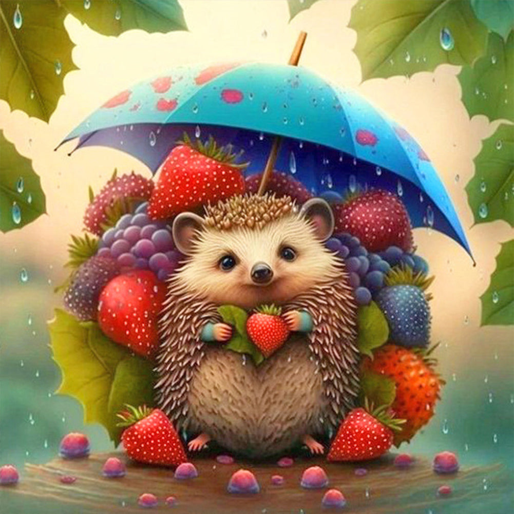 Umbrella Animal Hedgehog-Full Round Diamond Painting-30x30cm