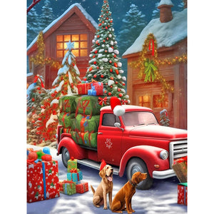 Christmas Car-Full Round Diamond Painting-30x40cm