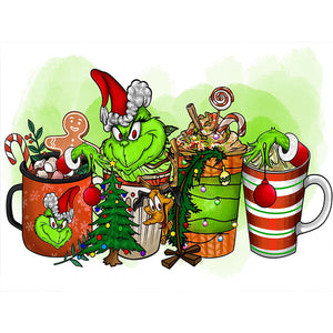 Grinch Cup Drink-Full Round Diamond Painting-40x30cm