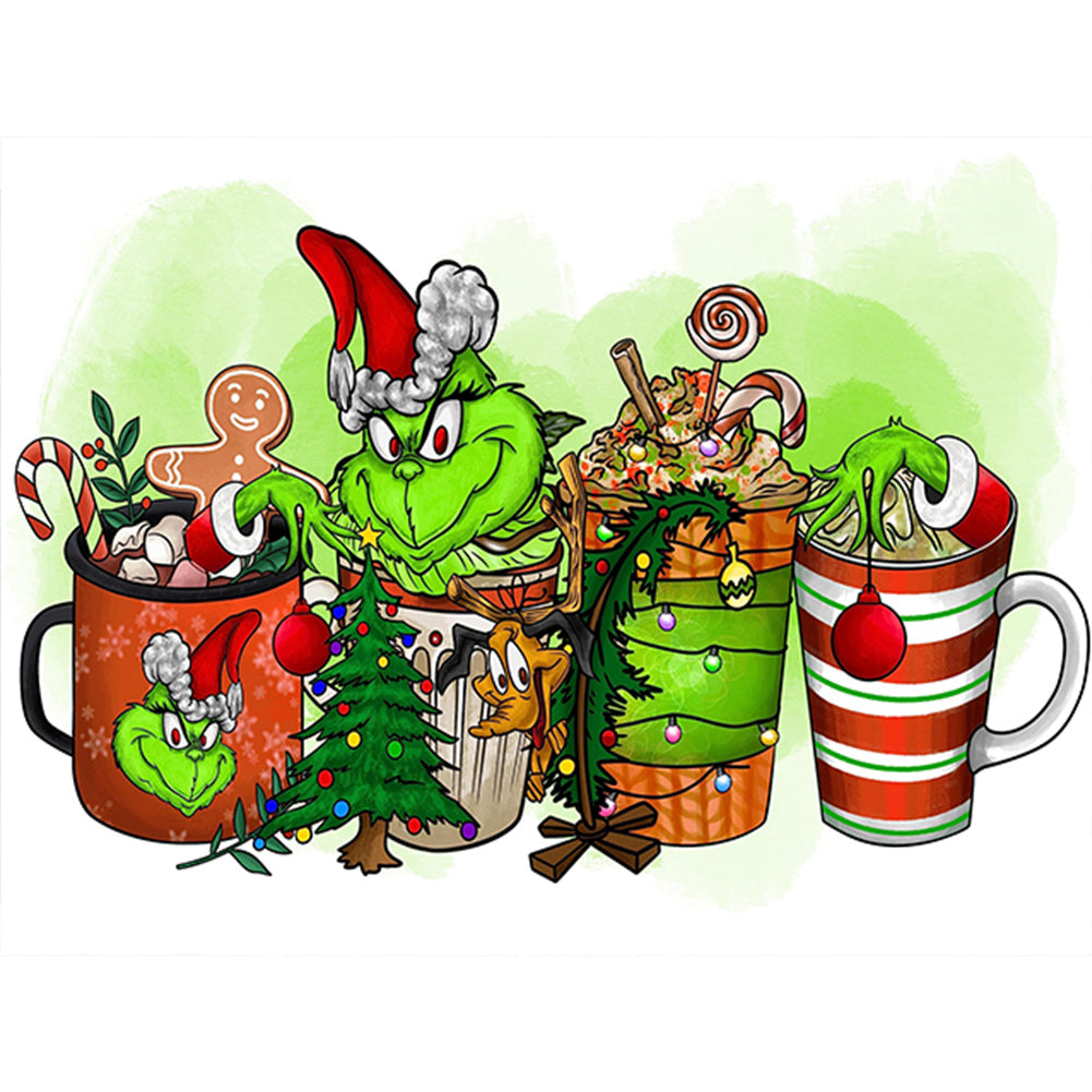 Grinch Cup Drink-Full Round Diamond Painting-40x30cm