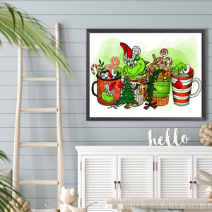 Grinch Cup Drink-Full Round Diamond Painting-40x30cm