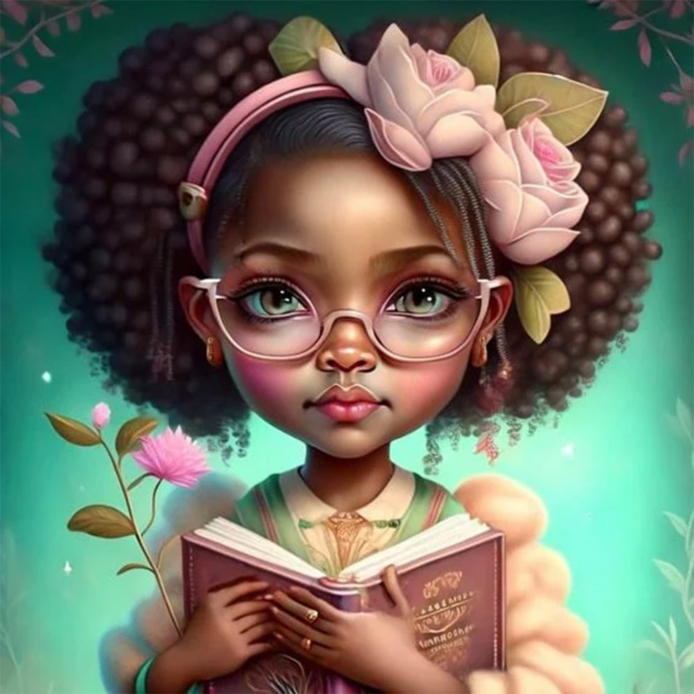 Curly Black Girl-Full Round Diamond Painting-30x30cm