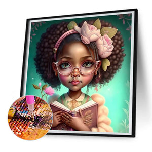 Curly Black Girl-Full Round Diamond Painting-30x30cm
