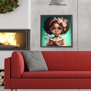 Curly Black Girl-Full Round Diamond Painting-30x30cm
