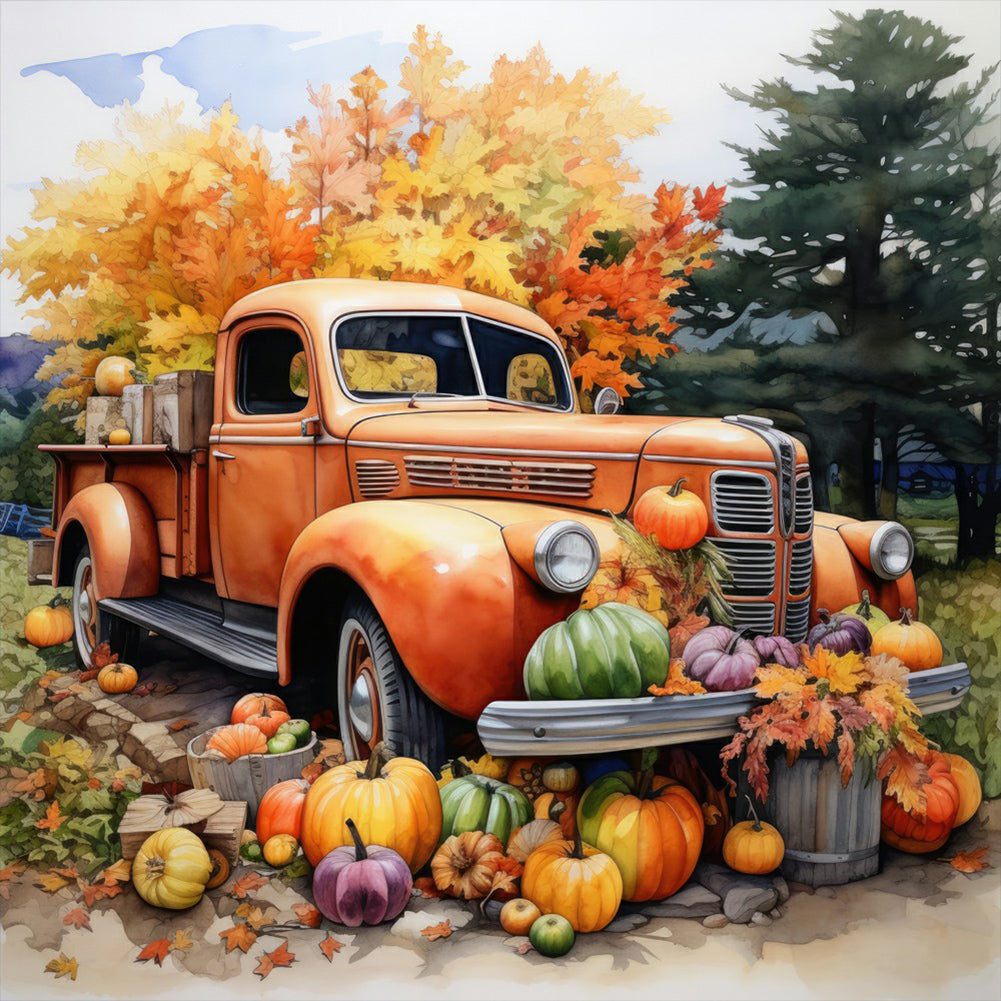 Pumpkin Classic Car-Full Round Diamond Painting-30x30cm