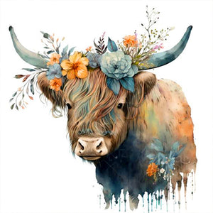 Flowers And Yak-Full Round Diamond Painting-30x30cm