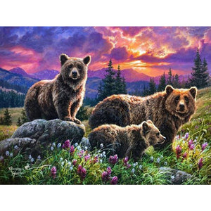 Brown Bear-Full Round Diamond Painting-40x30cm