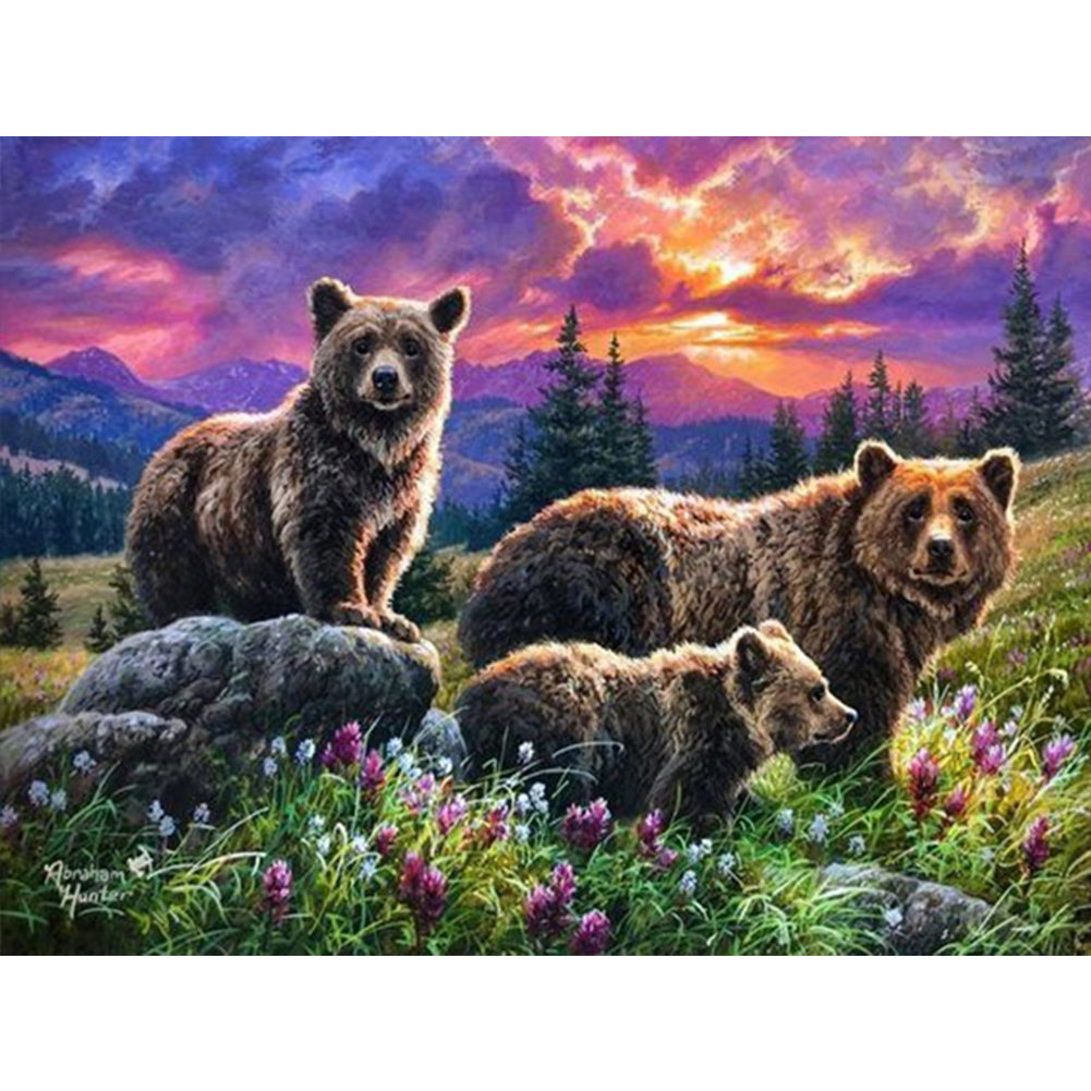 Brown Bear-Full Round Diamond Painting-40x30cm