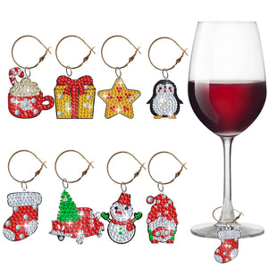 8Pcs/Set Wine Glass Christmas-Diamond Pendant