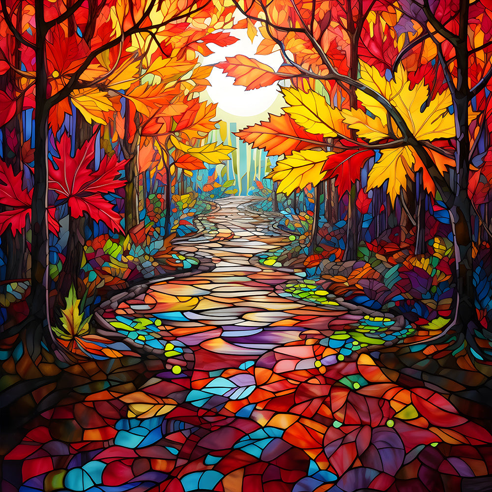 Maple Leaf Forest-Full Round Diamond Painting-30x30cm