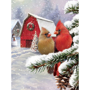 Christmas Cardinal-Full Round Diamond Painting-30x40cm