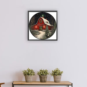 Christmas Snow Red House-Full Round Diamond Painting-30x30cm