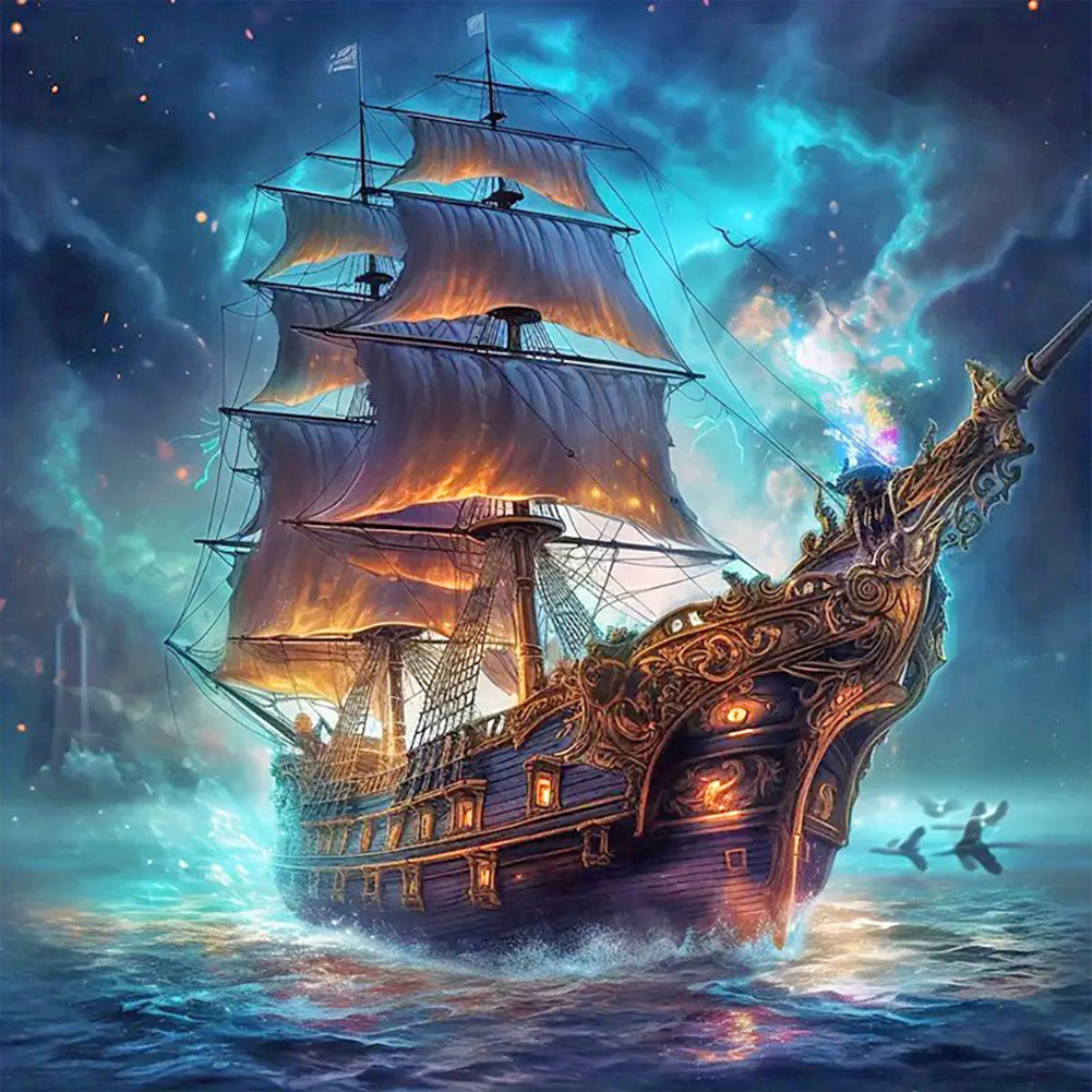 Sea Boat-Full Round Diamond Painting-30x30cm