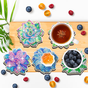 6Pcs/Set Succulent Plants-Wooden Diamond Painting Coaster